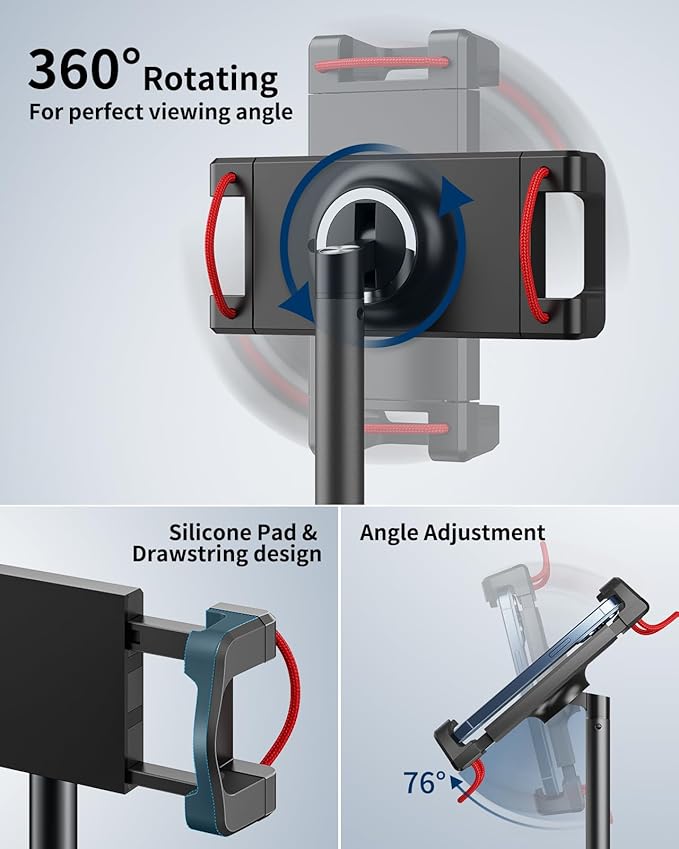 SAIJI Tablet Stand Holder, Height Adjustable Portable Monitor Stand, 360 Degree Rotating, Aluminum Alloy Cradle Mount Dock for 4.7"-15.6" Screen iPhone Samsung, iPad, Kindle, eBook Reader(Black)