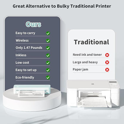 JADENS Portable Printers Wireless for Travel, Thermal Inkless Printer, Support 8.5" X 11" Thermal Paper(Green)