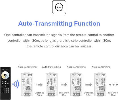 BTF-LIGHTING C02W CCT PWM (+ CW WW) 3PIN Color Temperature LED Strip Dual White 2.4GHz Tuya WiFi Group Controller Alexa Google Home Compatible with WR02RF RC02RFB Remote