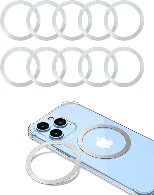 KALAPOP Metal Ring 10PCS,Ultra-Thin(0.4mm) for MagSafe Sticker,Magnetic Adapter,Phone Cases&Wireless Charger,Compatible with iPhone 17/Air/16/15/14/13,Galaxy S24/S23/S22/Kindle (Silver 10PCS)