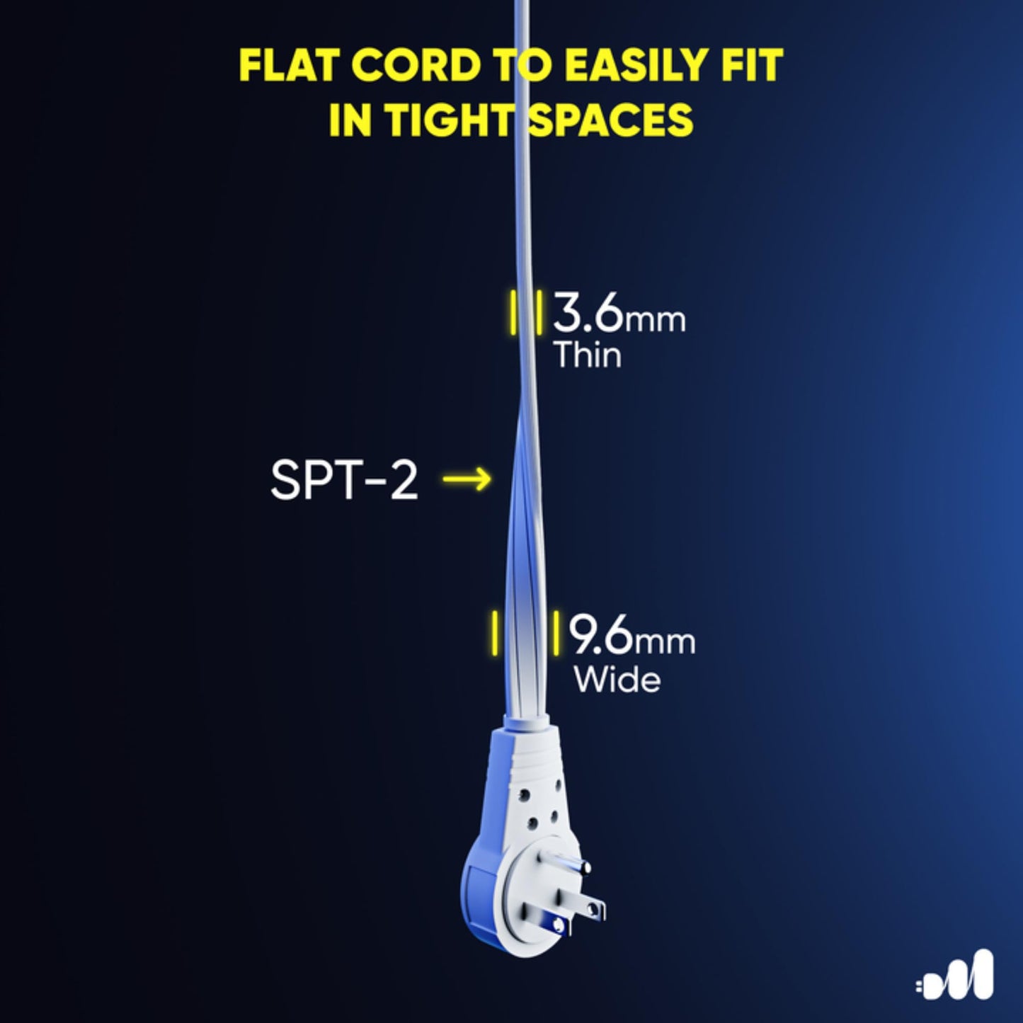 Maximm Cable 6 Ft 360° Rotating Flat Plug Extension Cord/Wire, 16 AWG Multi 3 Outlet Extension Wire, 3 Prong Grounded Wire - White - UL Certified