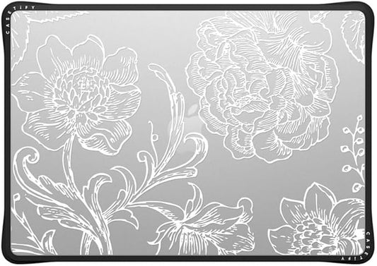 CASETiFY Impact MacBook Air 15" (M2-M4) Case [Cushioned Impact Corners/Scratch-Resistant/Anti-Slip Grip] - White line Art Flowers - Clear Black