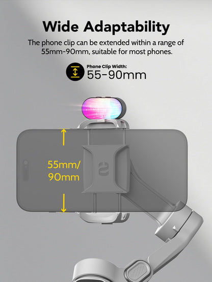 AOCHUAN Smart X2 3-Axis Gimbal Stabilizer for Smartphone with Adjustable RGB Fill Light, Built-in 20cm Extension Pole Selfie Stick, OLED Screen for Night Shots, Video Recording,X2 KIT White