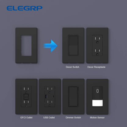 ELEGRP 1-Gang Screwless Decorative Wall Plates, Standard Size Unbreakable Thermoplastic Faceplate Cover for Decorator Receptacle Outlet Switch, UL Listed (10 Pack, Matte Black)
