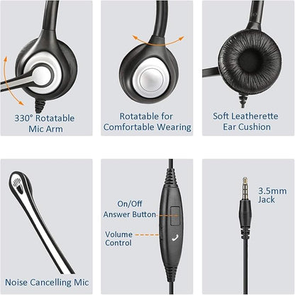 Wantek Phone Headset Wired Computer Headset with Microphone – Noise Cancelling 3.5mm/2.5mm Headphones for PC, Laptop, Mac, iPhone, Samsung – Compatible with Zoom, Teams, Call Center, Home Office