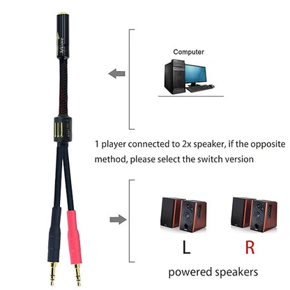 Arklove 15ft Shielded 1/8" aux Input 3.5mm Female to 2X 3.5 Output Splitter Stereo Audio Video Cable Out 3.5 Male to Two 3.5 Male in Dual Speaker Cord 24k Gold Plated Cord