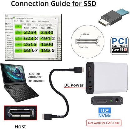 CY External Oculink SFF-8612 SFF-8611 to M.2 NGFF M-Key to NVME PCIe SSD 2280 SSD Enclosure Adapter for Mainboard