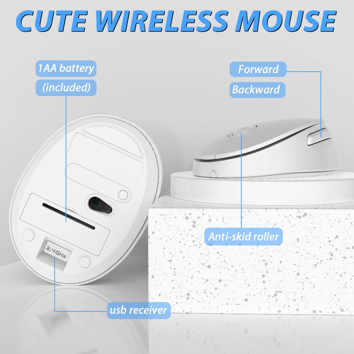 Wireless Keyboard Mouse Combo,104 Keys Cute Colorful Typewriter White