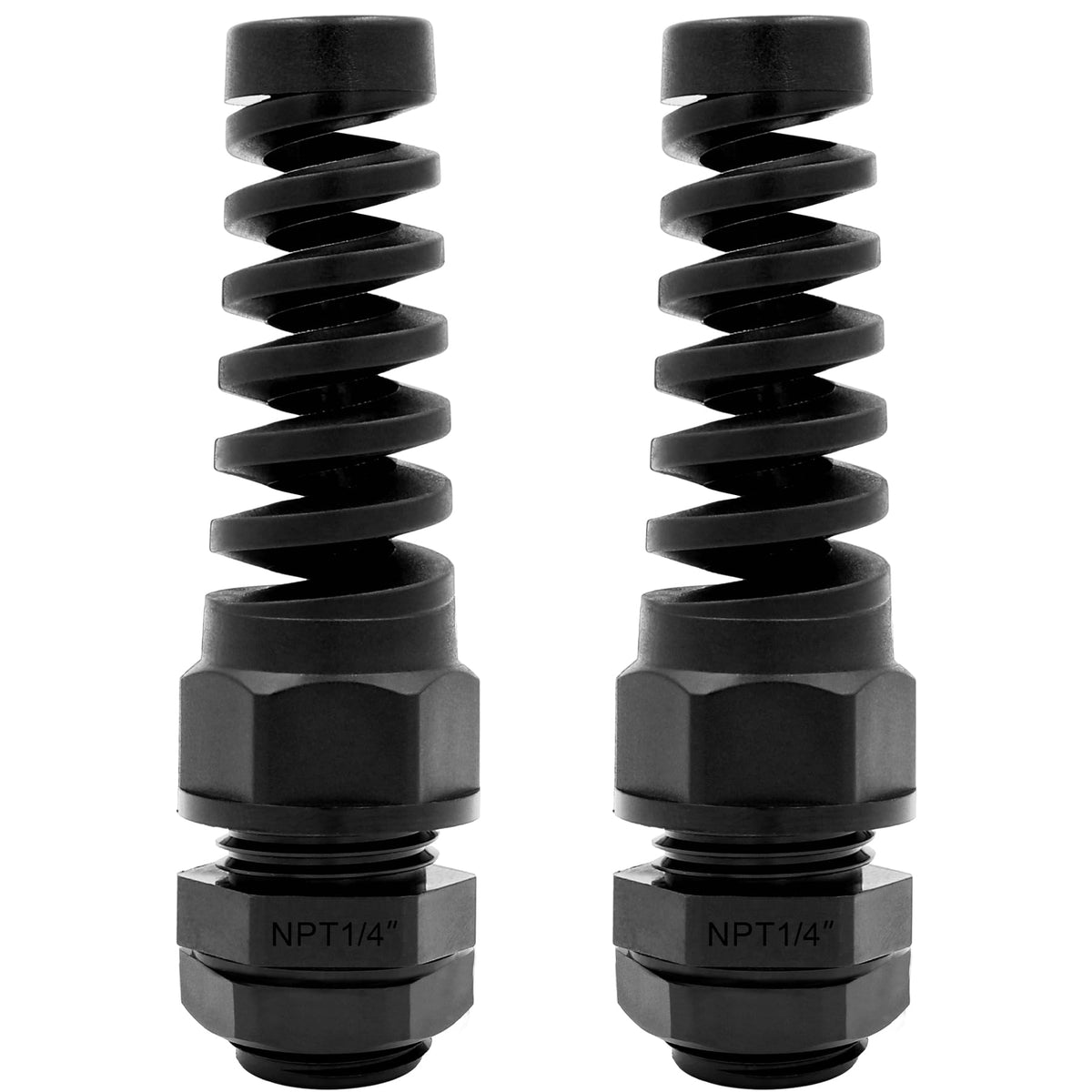 Strain Relief Cord Connector,LISTENJIALE 2Pcs NPT 1/4" Waterproof Cable Gland Flex Spiral Strain Relief Adjustable 4-8mm Cable Connector Nylon Joint with Gaskets(Black)