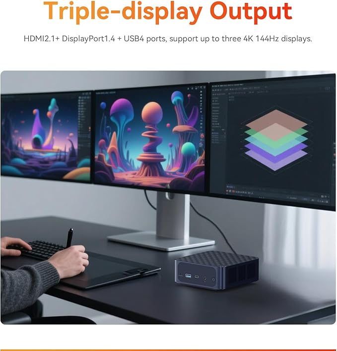 TRIGKRY Key R8 Mini PC, Ryzen 7 8745HS(8C/16T, up to 4.9GHz), 32GB DDR5 5600MHz 1TB PCIE4.0 SSD, Radeon 780M Graphics Gaming PC, Triple 4K@144Hz Display, USB4, WiFi6+BT5.2+2.5G LAN Mini Computer