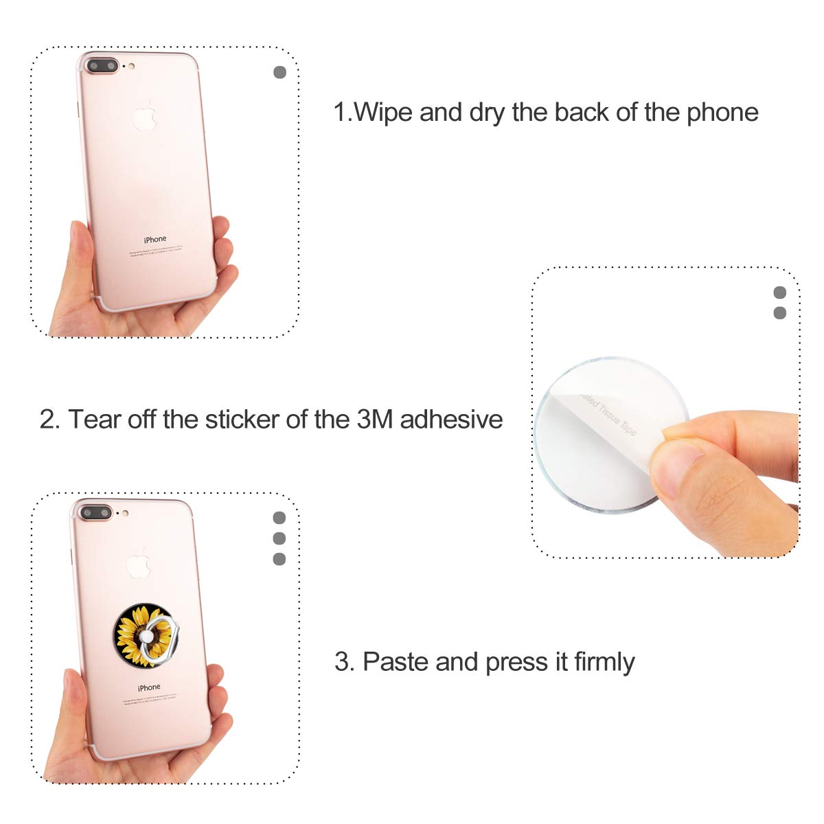 Bonoma Cell Phone Ring Holder Stand, 3 Pack Sunflowers 360 Rotation Universal Smartphone Ring Grip Stand Compatible with Smartphones and Tablets