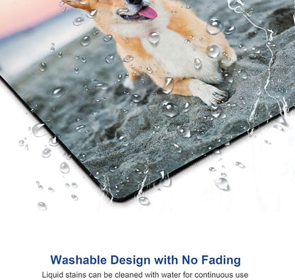 Corgi on The Beach Gaming Mouse Mat, Square Waterproof Non-Slip Rubber Base Mouse Pad for Office, Home, Laptop, Travel, 9.5"x7.9"x0.12" Inch