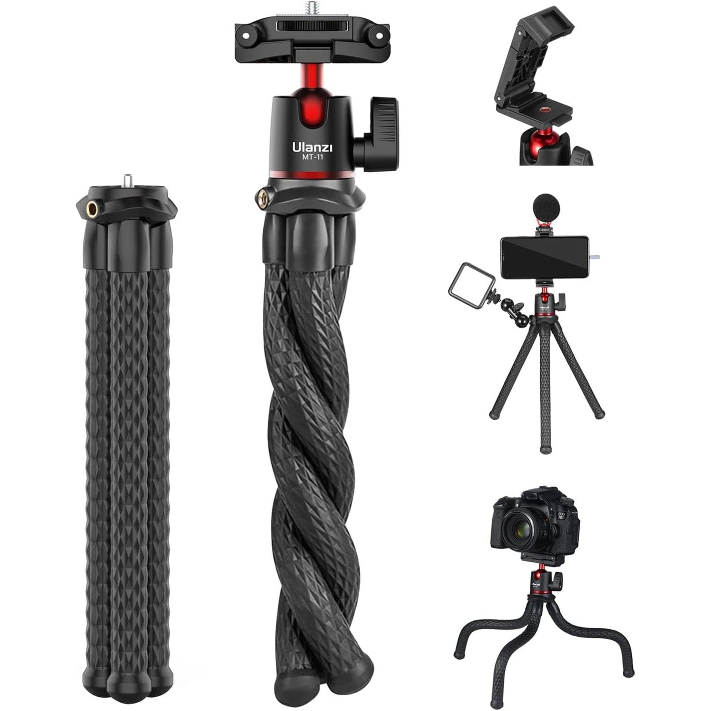ULANZI Camera Tripod, Mini Flexible Stand w Hidden Phone Holder w Cold Shoe Mount, 1/4'' Screw f Magic Arm, Universal f iPhone 17 16 15 14 Pro Max XS Max Canon Nikon Sony DJ Pocket 4/3 Cameras