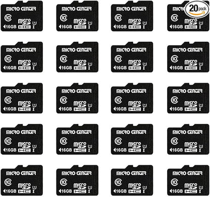 Micro Center 16GB Class 10 Micro SDHC Flash Memory Card 20 Pack with Adapter for Mobile Device Storage Phone, Tablet, Drone & Full HD Video Recording - 80MB/s UHS-I, C10, U1 (20 Pack)
