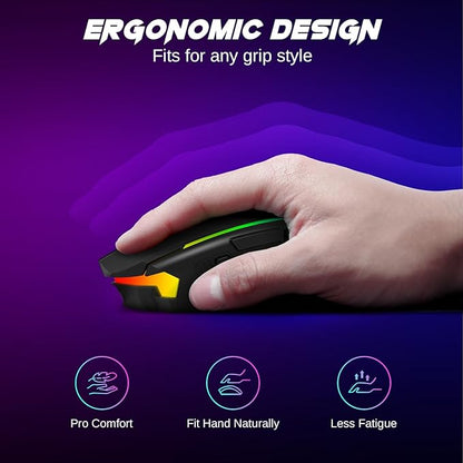 Redragon Wireless Gaming Mouse, Tri-Mode 2.4G/USB-C/Bluetooth Mouse Gaming, 12000 DPI, RGB Backlit, Fully Programmable, Rechargeable Wireless Computer Mouse for Laptop PC Mac, Black