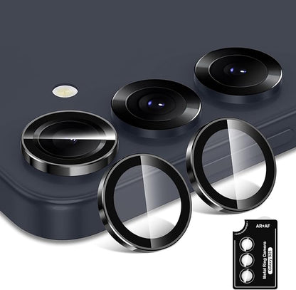 for Samsung Galaxy S25 Camera Lens Protector, Individual Metal Ring Tempered Glass Lens Cover, [Strong Adsorption] Scratch Resistant Ultra-Thin HD Clear Lens Cover, 1 Set-Black Ring