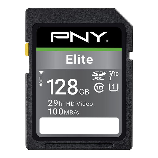 PNY 128GB Elite Class 10 U1 V10 SDXC Flash Memory Card - 100MB/s, Class 10, U1, V10, Full HD, UHS-I, Full Size SD (Pack of 1)