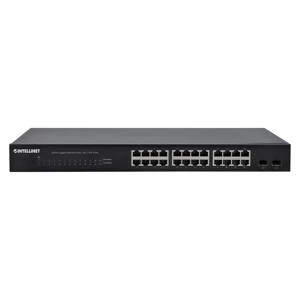 Intellinet 24-Port Gigabit Ethernet Switch, 2 SFP, Unmanaged Rackmount 1U
