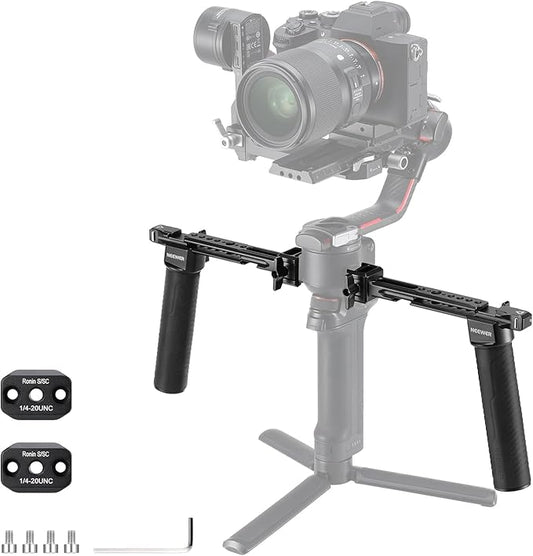 NEEWER Dual Handgrip Compatible with DJI RS5 RS4 RS4 Pro RS3 RS3 Pro RS2 RSC2 Ronin S SC Gimbal, Dual Handle Kit with 2 Mini NATO Rails, Quick Release NATO Clamps, 1/4" & 3/8" Threads, GA006