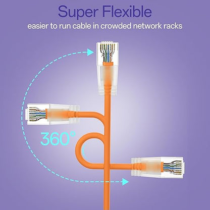 Cat6a Patch Cables 3ft (24 Pack) Slim, Cat6 Ethernet Patch Cable Pure Copper, Flexible Cat 6 Patch Cable 550MHZ 10G, Space-Saving Cat 6A Network Cables for Patch Panel, Orange