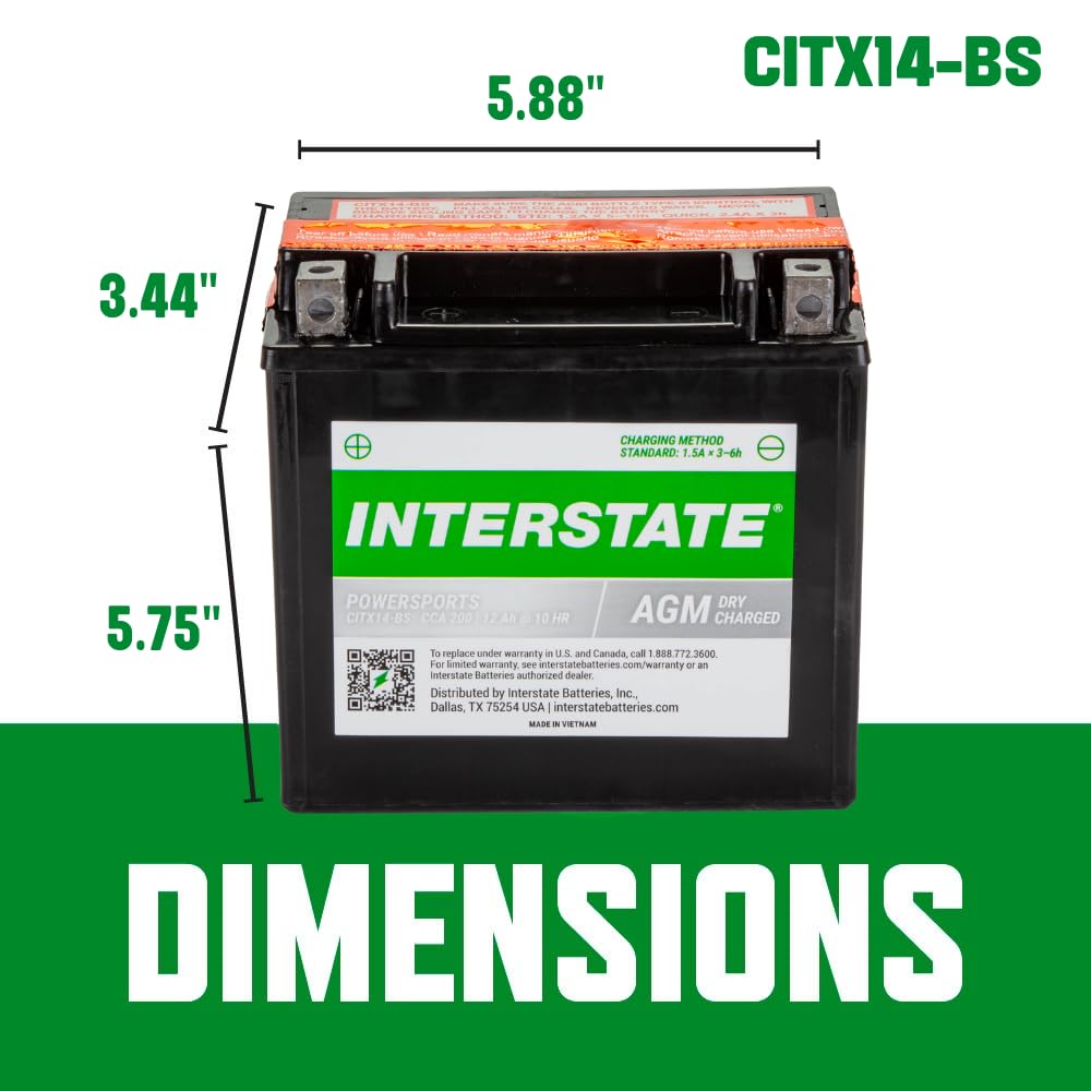 Interstate Batteries YTX14-BS Powersports Battery 12V 12Ah 200CCA AGM