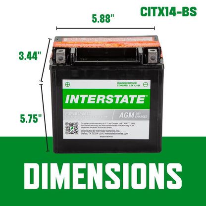 Interstate Batteries YTX14-BS Powersports Battery 12V 12Ah 200CCA AGM