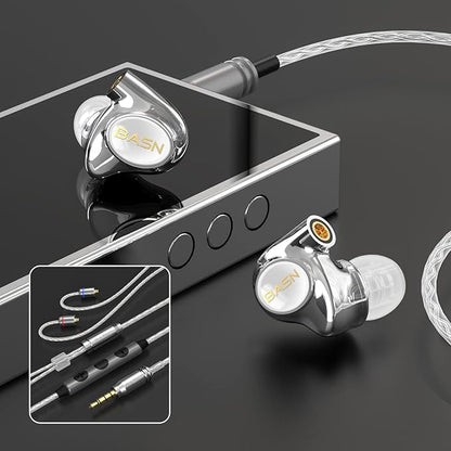 BASN Metalen PRO 4 Drivers in-Ear Monitors Headphones for Musicians, Noise Isolating Enhanced Bass Sound Earphones with CNC Metal Craft Shell, Wired Upgraded Detachable MMCX Cables(White)