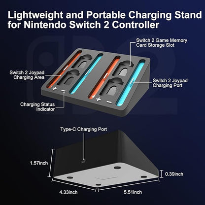 Switch 2 Controller Charger, 4 in 1 Charging Dock for Nintendo Switch 2 Controller Charger Station Storage Stand with USB Cable,Black