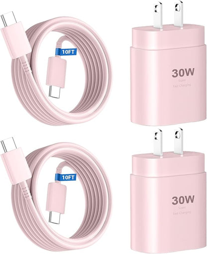 Phone 16 15 Charger 10FT USB C to C Fast Charging Cord,30w USB C Phone 16 15 Pro Max Fast Charger Block for Phone 16 15/16 15 Pro Max/16 15 Pro/15 Plus/Pro 12.9/11 inch,Samsung Galaxy S24 Ultra,Pink