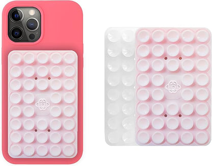 Silicone Double-Sided Suction Phone Grip Detachable Mount - Car Dashboard/Shower Phone Holder, Hands-Free For Selfies & Videos, ASMR- iphone & Android Compatible (Large, Transparent+BabyPink)
