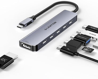 LENTION 6-in-1 USB C Hub Dock with a 4K @60HZ HDMI Display, 4 XUSB-C 3.2 Gen 2, 10 Gbps, PD 100W Charging and for iPhone15 Series, New MacBook Pro, Mac Air, More (CE33, Space Gray)