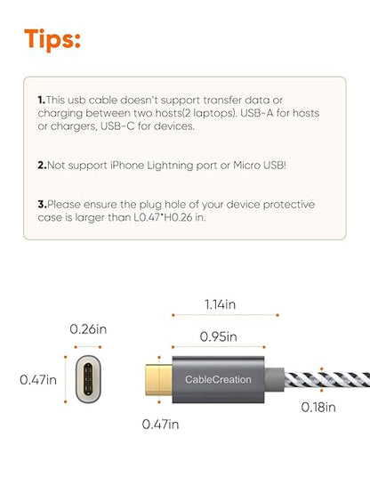 CableCreation USB A to USB C Short Cable 1FT 10Gbps, 3A Fast Charging, USB-C 3.1 Gen 2 for Carplay Android Auto, Type C Cord for iPhone 16 15 Pro SSD Galaxy MacBook Pixel iPad