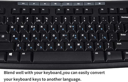 2PCS Hebrew English Keyboard Stickers Black Background with Blue Letters Replacement Stickers for PC Computer Laptop Notebook Desktop Keyboards -Each Unit: 0.43" x 0.51"
