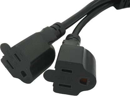 Y Splitter Extension Cord, 1.4FT 2 Way 1 to 2 Splitter Extension Cord, 3 Prong SJT 16AWG NEMA 5-15P to NEMA 5-15R x2, Male to Female Power Cord Cable Wire Extender Space Saver, 125V 13A 1625W, Black