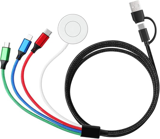 Charger Compatible for Apple Watch, 4 in 2 Multi Charging Cable for Multiple Devices, Upgraded Nylon Braided Charging Cord Compatible with iWatch Ultra SE 10-1, iPhone 16-13, Android Phone (5FT)