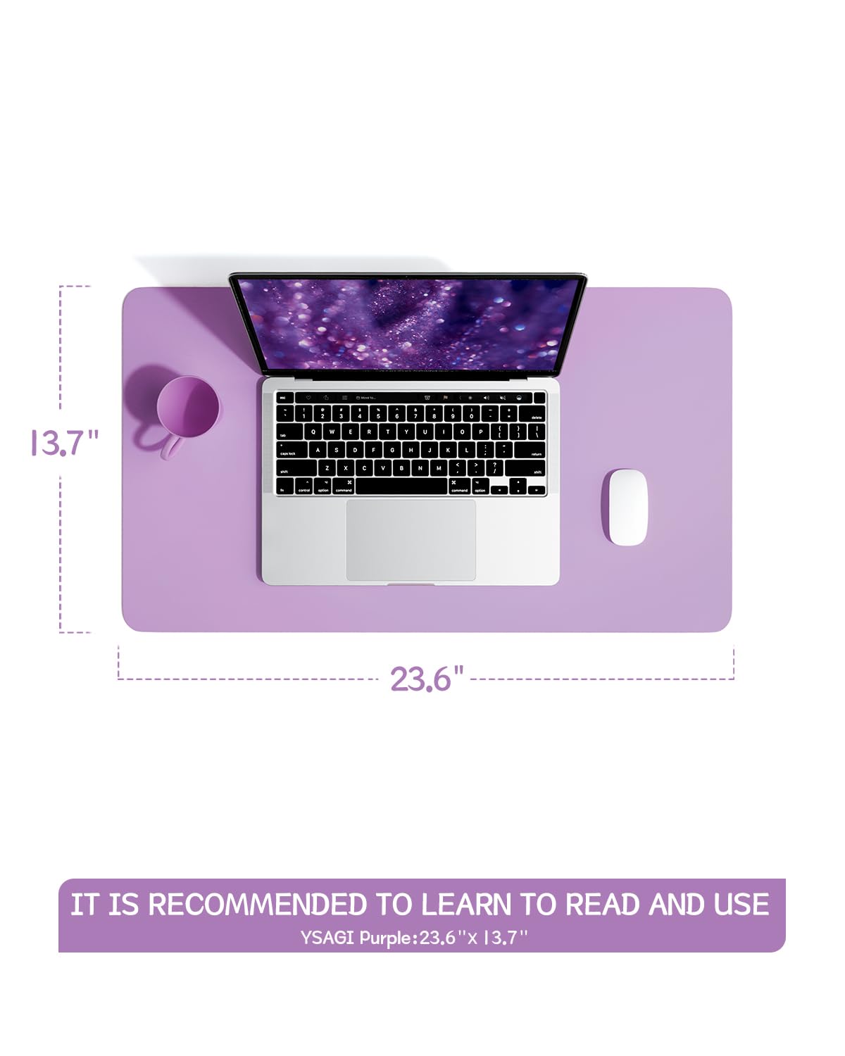 YSAGi Non-Slip Leather Desk Pad, Waterproof Laptop Computer Desk Keyboard Mat, Table Protector Blotter Mat, Large Mouse Pad for Office/Work/Home/Decor(Purple, 23.6" x 13.7")