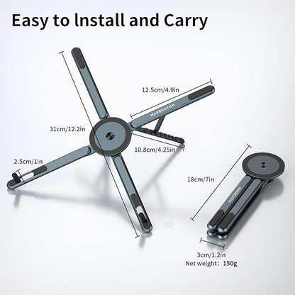 Adjustable Laptop Stand for Desk, Magnetic Phone Holder with Magsafe Compatibility, Portable Foldable Computer Riser for MacBook, iPhone, iPad, Tablet - Perfect for Office, Home, Traveling