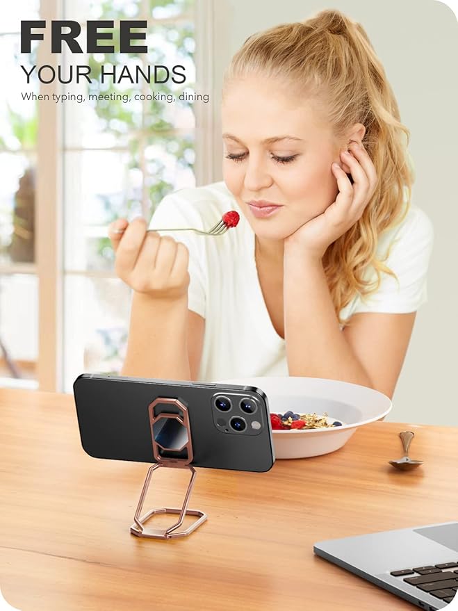 A-LuGei 𝗙𝗼𝗹𝗱𝗮𝗯𝗹𝗲 & 𝗔𝗱𝗷𝘂𝘀𝘁𝗮𝗯𝗹𝗲 Cell Phone Ring Holder Stand, Phone Kickstand for Desk, Cell Phone Holder for Hand, Ring for Back of iPhone, Metal Phone Grip for Magnetic Car Mount