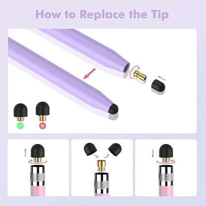 5Pcs Stylus Pens, 2 in 1 Stylus Pen for Touchscreen High Sensitivity Capacitive Stylus for iPad, iPhone, Android Samsung Tablets Skylight Calendar All Universal Touchscreen Devices with 10 Rubber Tips
