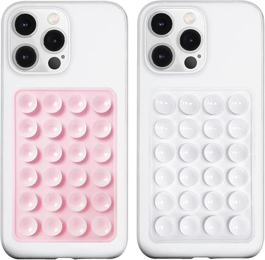 LvShuLiangPin Anteel 2 Pack Silicone Suction Phone Case Mount, Silicon Adhesive Phone Grip for Smartphones, Hands-Free Mirror Shower Phone Holder for Selfies, Tiktok Videos (LightPink&White)