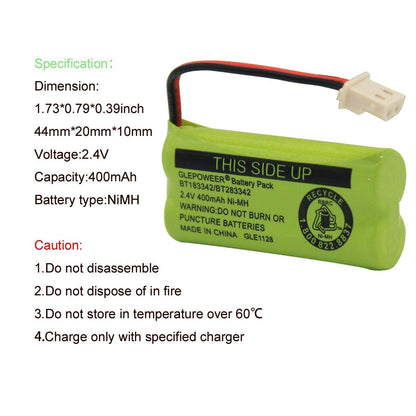 GLEPOWEER BT183342/BT283342 2.4V 400mAh Ni-MH Battery Pack, Also Compatible with Cordless Phone Batteries BT166342/BT266342 BT162342/BT262342 CS6709 CS6609 CS6509 CS6409 EL52100 EL50003(3 Pack)