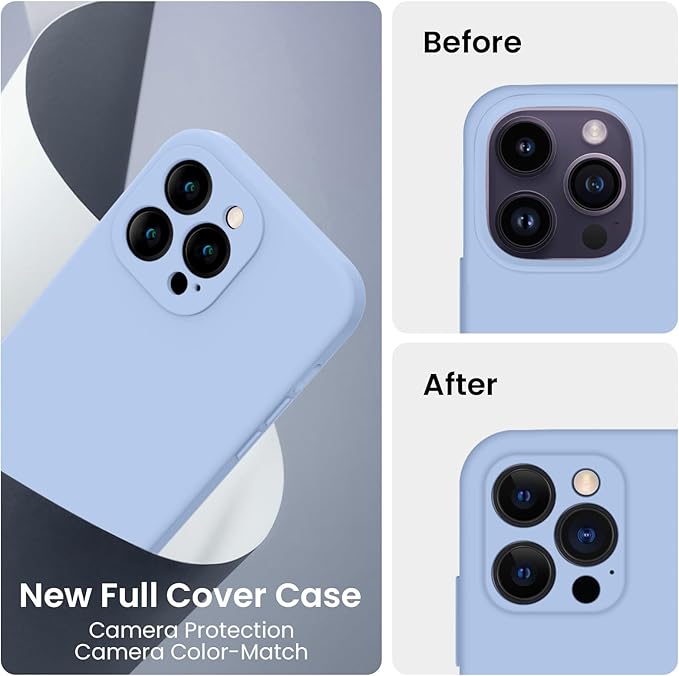 FireNova for iPhone 14 Pro Case, Silicone Upgraded [Camera Protection] Phone Case with [2 Screen Protectors], Soft Anti-Scratch Microfiber Lining Inside, 6.1 inch, Light Blue