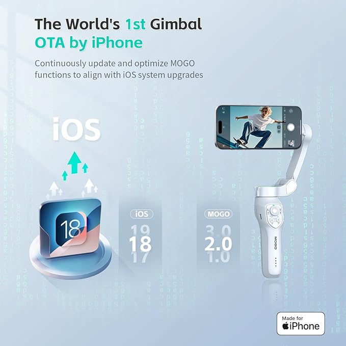 MOGO Only for iPhone, Gimbal Stabilizer for iPhone, [Apple MFi Certified] Cell Phone Gimbal Stabilizer with 360 Degree Tracking for Video Recording, NFC Pair and Magnetic for iPhone 16 Pro Max