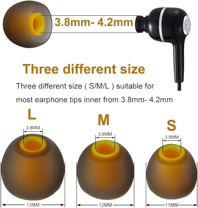 Earbud Tips Soft Silicone Earbuds Replacement Tips Fit for in-Ear Headphones(Inner Hole from 3.8mm - 4.2mm Earphones) 9 Pairs S/M/L