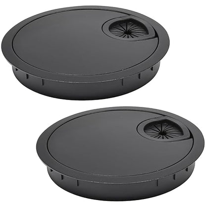 2 Pcs Desk Grommet 3-1/8" / 80 mm, Desk Cord Hole Cover, Cable Grommet Metal Zinc Alloy Materilal, Desk Hole Grommet for Home & Office Pc, Detachable Cable Cord Organizer-Flat Black