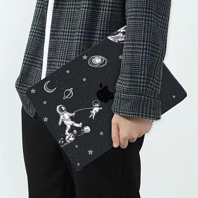 for MacBook Air 13.6 inch Case 2025 2024 2023 2022 Release M4 A3240 M3 A3113 M2 A2681, Black Printed Plastic Hard Shell Case Cover for Mac Air 13.6 M4 Chip Touch ID, Astronauts Space Dog