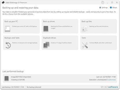 O&O DiskImage 21 Premium - Reliable data backup for Windows PCs, hard drives +SSDs. System recovery, disk cloning + data loss protection for Win 11, 10