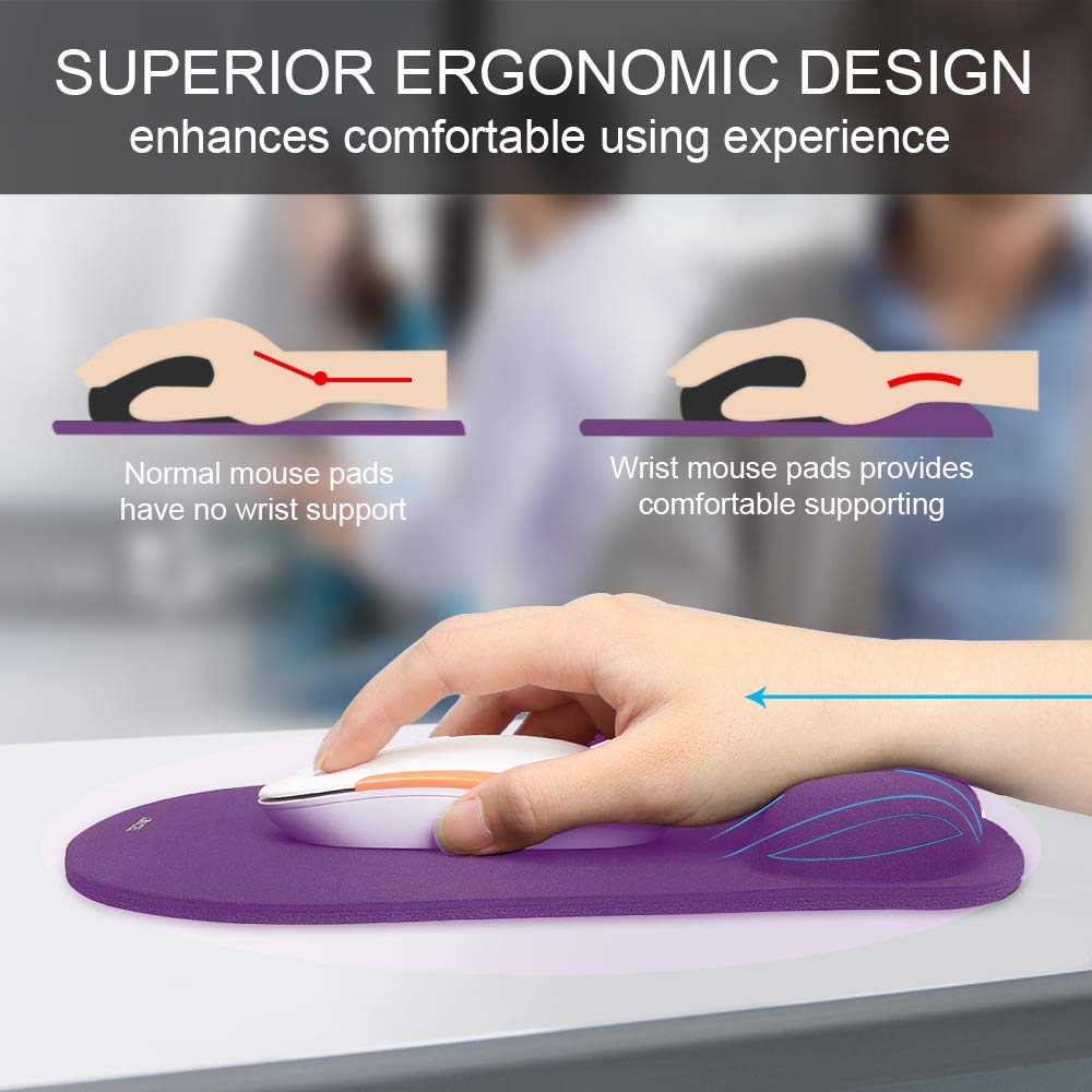 TECKNET 2 Pack Gaming Ergonomic Mouse Pad with Wrist Support Purple