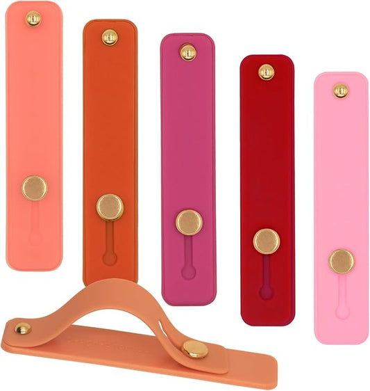 Meroqeel Cell Phone Grips Finger Holder for Back of Phone, Cute Pink Phone Slide Grip Hook Grip Accessories, Ergonomic Smartphone Kick Popper Stand Stick on - 3 x Pink, Red, HotPink, Orange