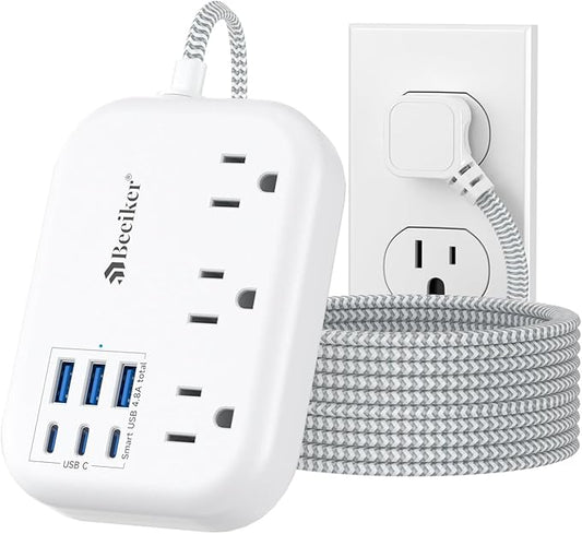 6 USB(3 USB C) Surge Protector Power Strip, 10 Ft Extension Cord,3 Outlets